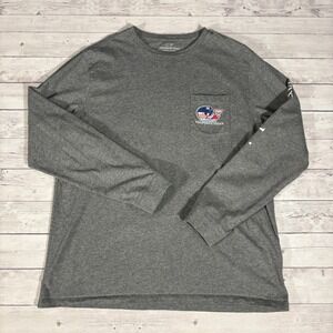 Vineyard Vines Men's Long Sleeve T-Shirt Hockey Whale Gray Pocket Tee